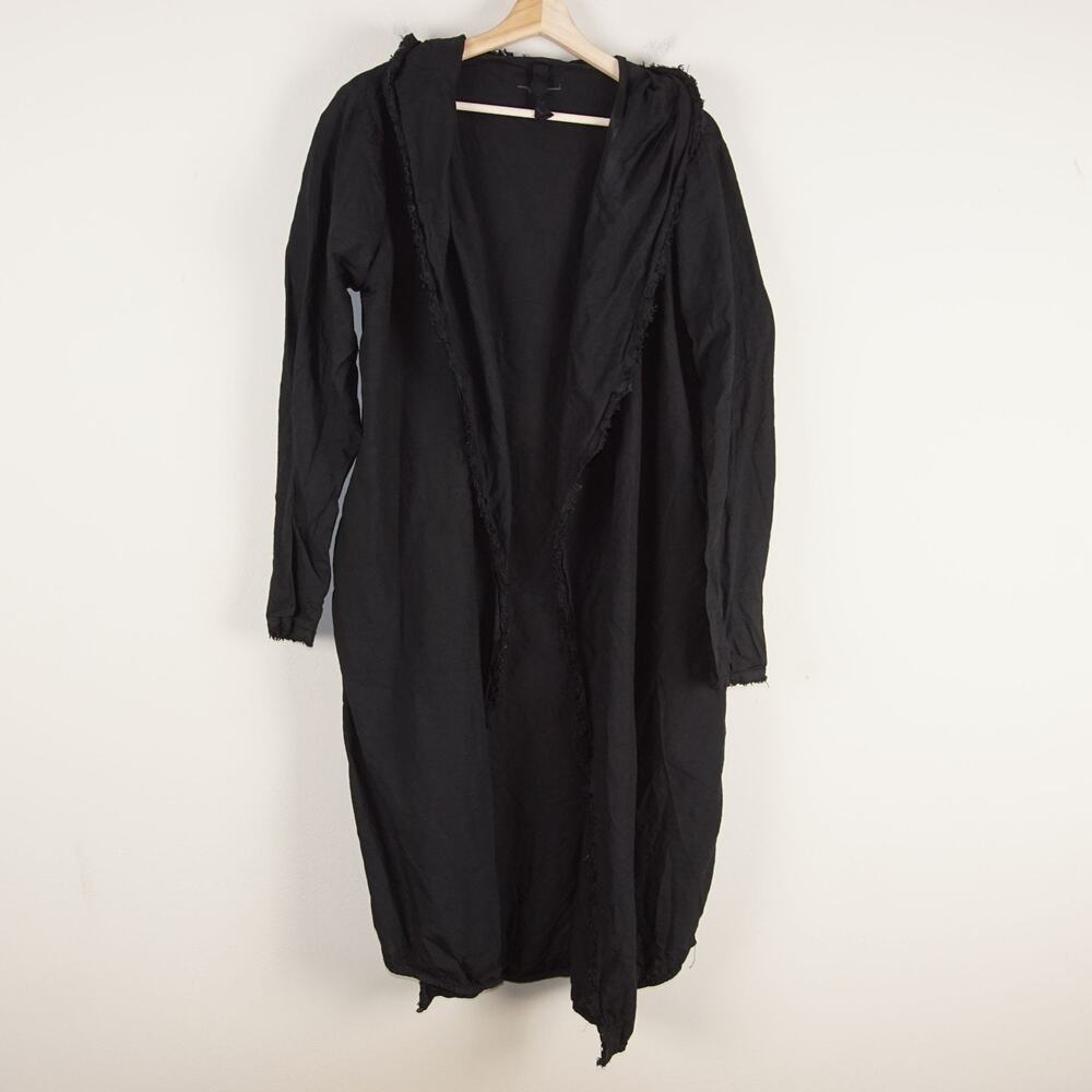 First To The Injured Linen Cotton Black Hooded Goth Long Cardigan Unisex 1 / XS